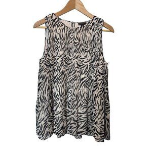 Halogen Zebra Print Sleeveless Pleated Top Size Medium | M23 | Monochrome Animal